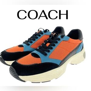 Coach Men FG4385 court Black Leather suede orange blue Sneakers US 10D / eu 43